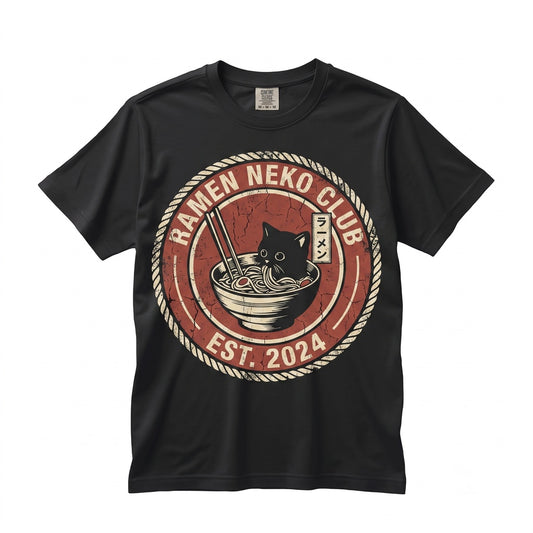 Vintage Black Cat Ramen Noodles Graphic Japanese Foodie Meme Funny Kitty Gift Unisex TShirt