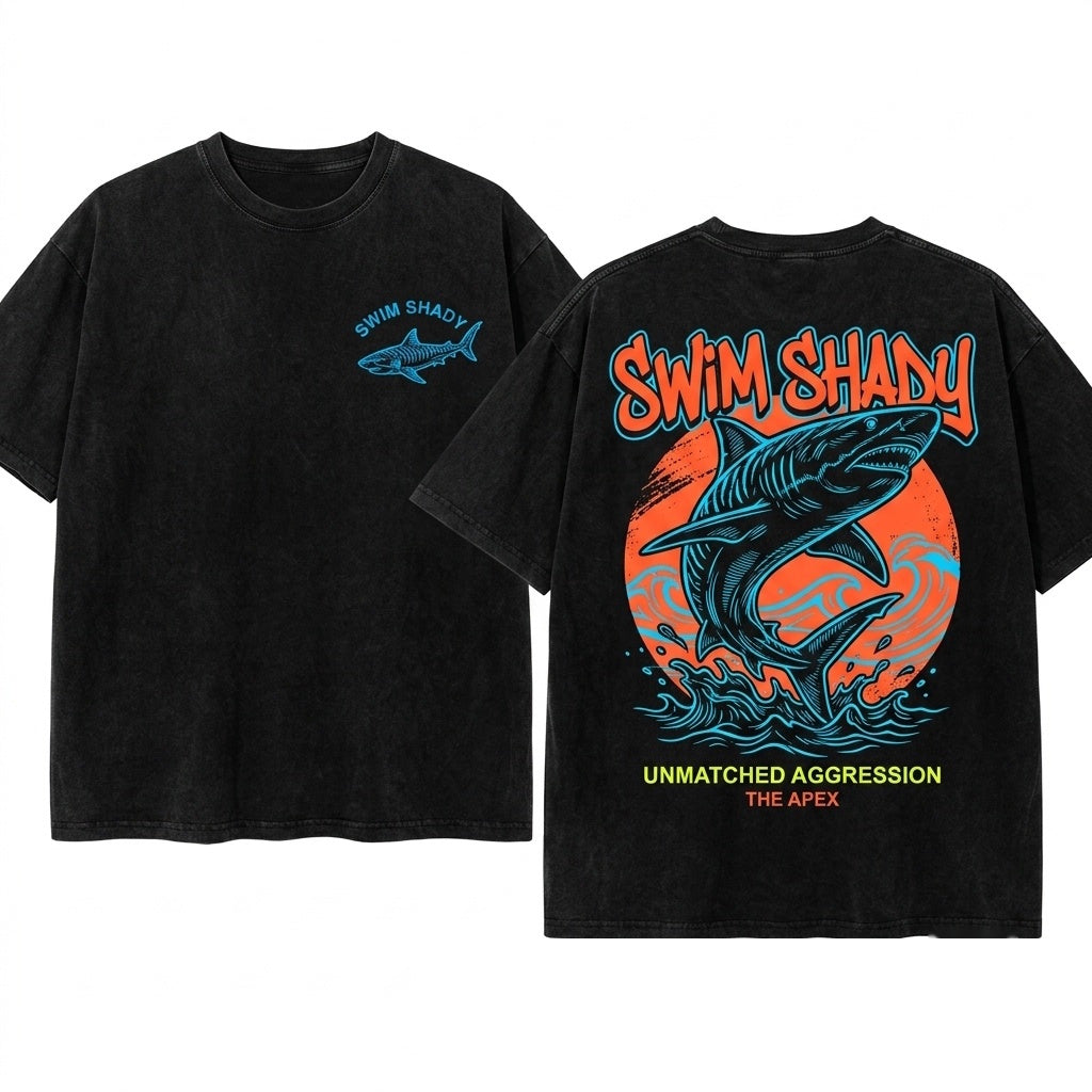 Swim Shady Embroidered Shark Funny Cute Summer Tropical Ocean Beach Travel Vacation Gifts for Lovers Women Men Unisex Wash T-Shirt