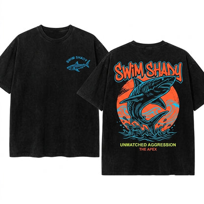 Swim Shady Embroidered Shark Funny Cute Summer Tropical Ocean Beach Travel Vacation Gifts for Lovers Women Men Unisex Wash T-Shirt