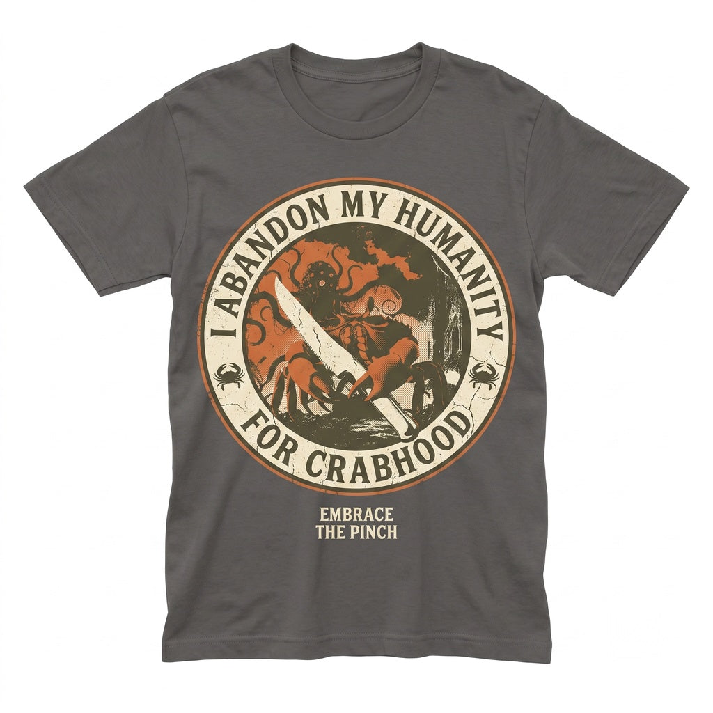 I Abandon My Humanity Funny Vintage Japanese Anime Crab Graphic Navy Blue Unisex TShirt