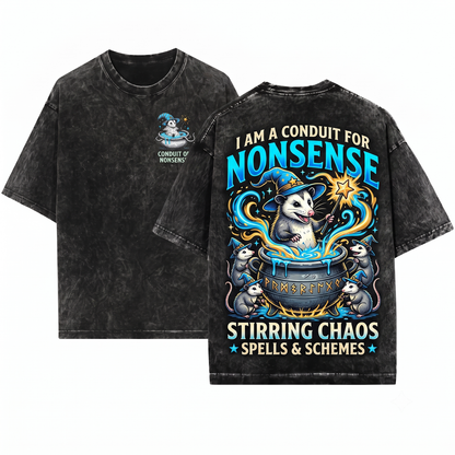 I Am A Conduit For Nonsense Possum Funny Quote Humor Sarcastic Opossum Lovers Wizard Witch Magic Pand Unisex Heavyweight Garment-Dyed T-Shirt