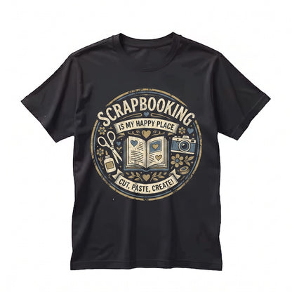 Vibrant Scrapbooking Crafting Graphic - Camera, Scissors, Glue Motif Creative Hobby Unisex TShirt