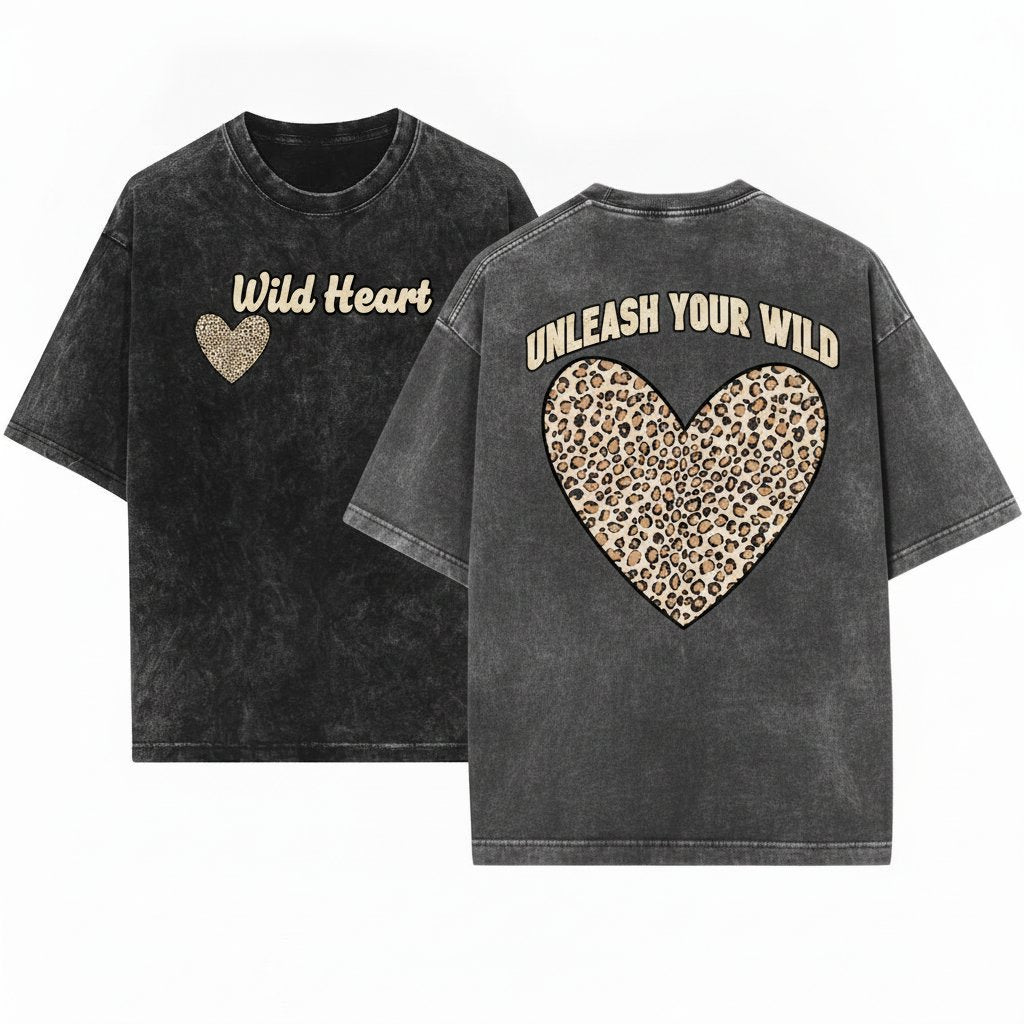 Comfort Colors Leopard Heart Valentine Animal Print Cute Graphic Unisex Wash T-Shirt