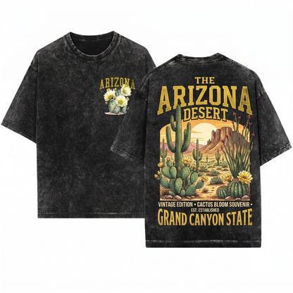 Arizona State Saguaro Cactus Flower Blossom Graphic Vintage Unisex Wash T-Shirt
