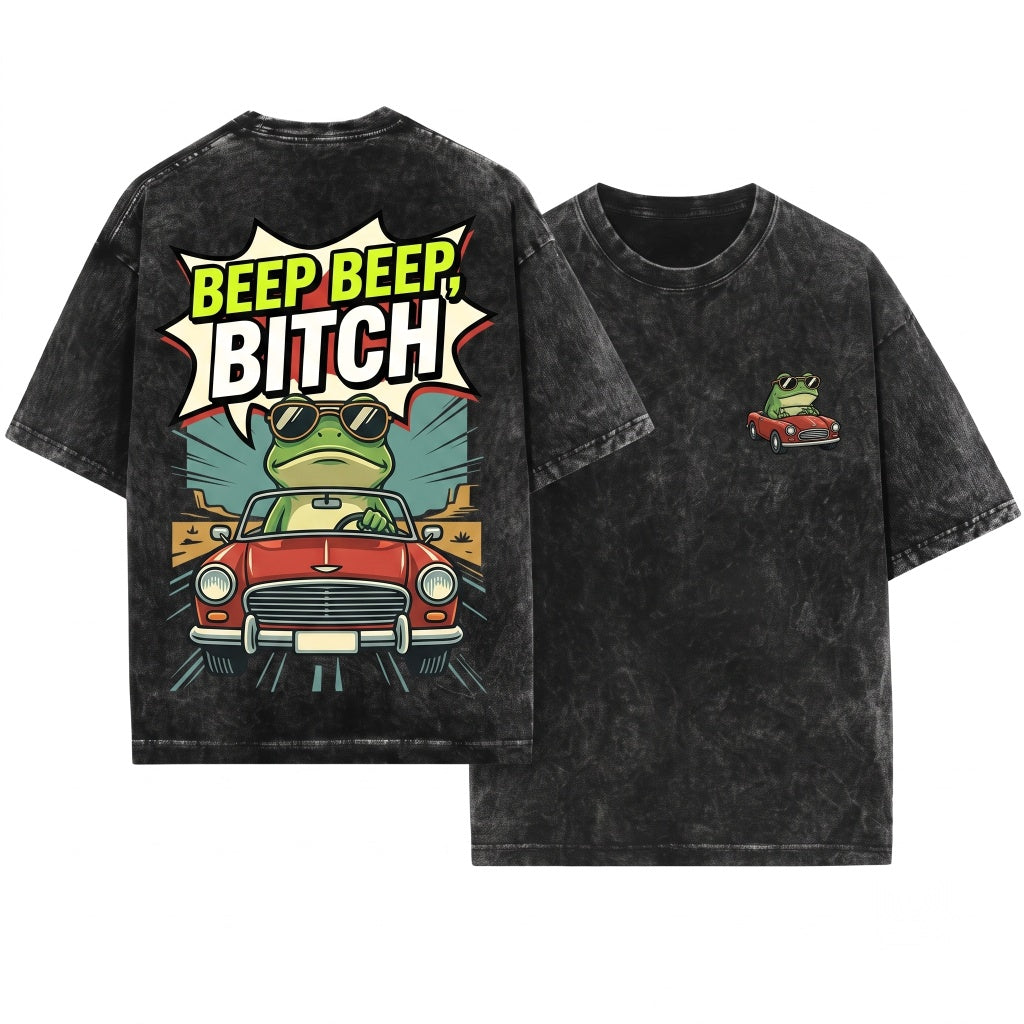 Funny Embroidered Beep Frog Car Cute Gift 1717 Unisex Wash T-Shirt
