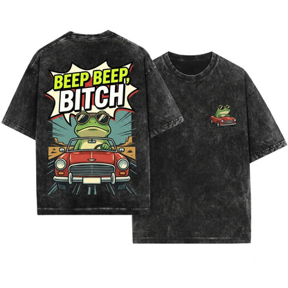 Funny Embroidered Beep Frog Car Cute Gift 1717 Unisex Wash T-Shirt