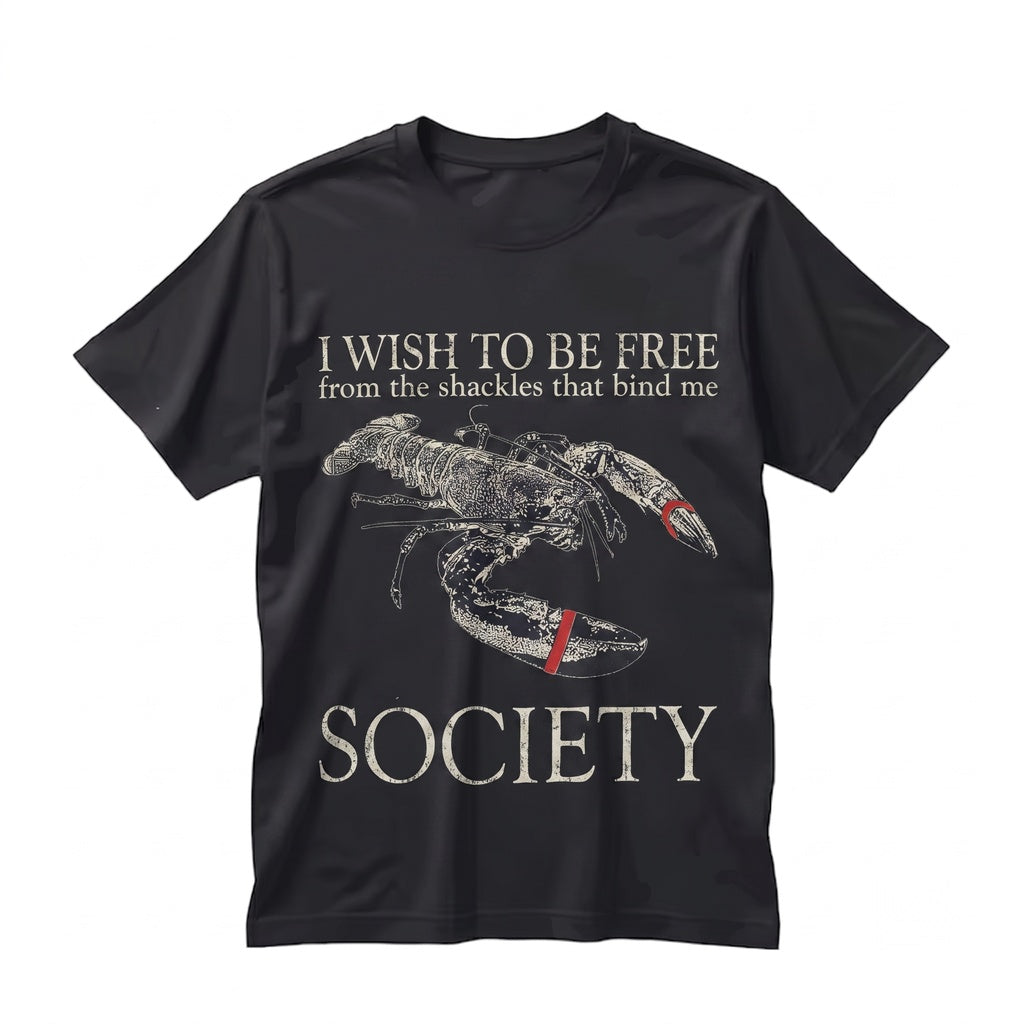 I Wish To Be Free Japanese Aesthetic Lobster Graphic Cotton Unisex TShirt