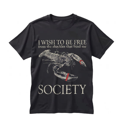 I Wish To Be Free Japanese Aesthetic Lobster Graphic Cotton Unisex TShirt