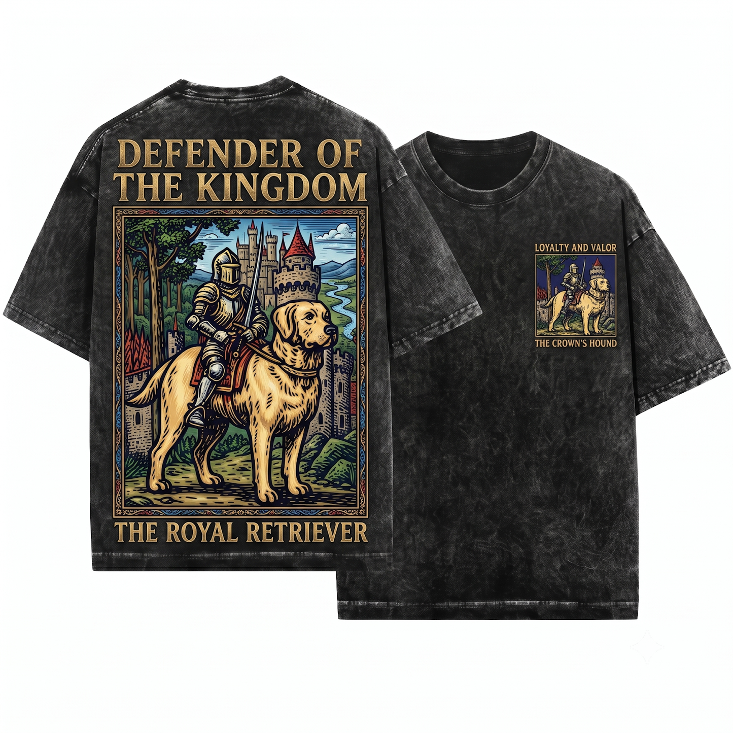 Medieval Labrador Knight Riding Snail Retro Grimdark Y2K Dog Mom Dad Meme Gift Unisex Heavyweight Garment-Dyed T-Shirt