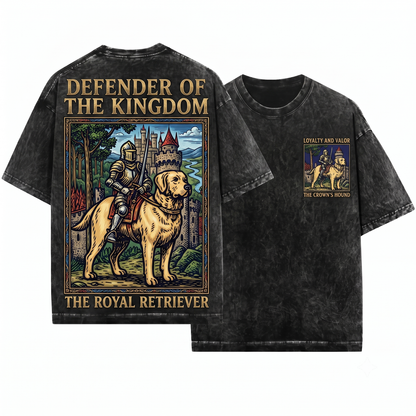 Medieval Labrador Knight Riding Snail Retro Grimdark Y2K Dog Mom Dad Meme Gift Unisex Heavyweight Garment-Dyed T-Shirt