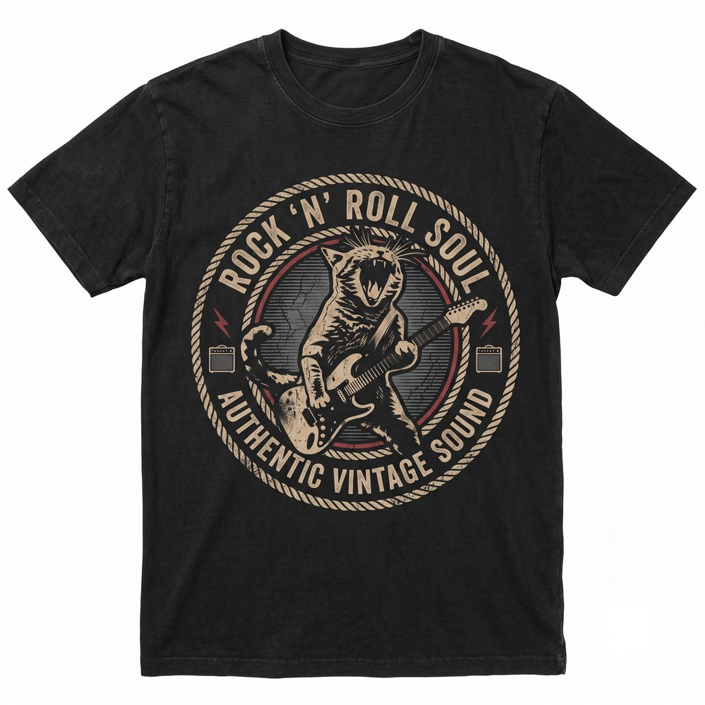 Vintage Cat Playing Guitar Rock N Roll Musician Pet Dad Mom Graphic Gift Unisex TShirt