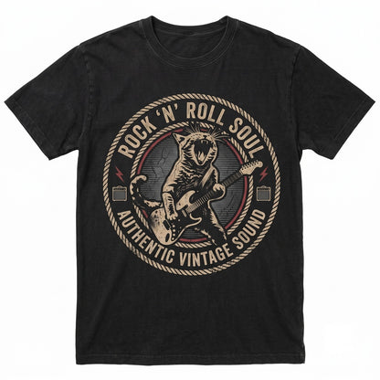 Vintage Cat Playing Guitar Rock N Roll Musician Pet Dad Mom Graphic Gift Unisex TShirt