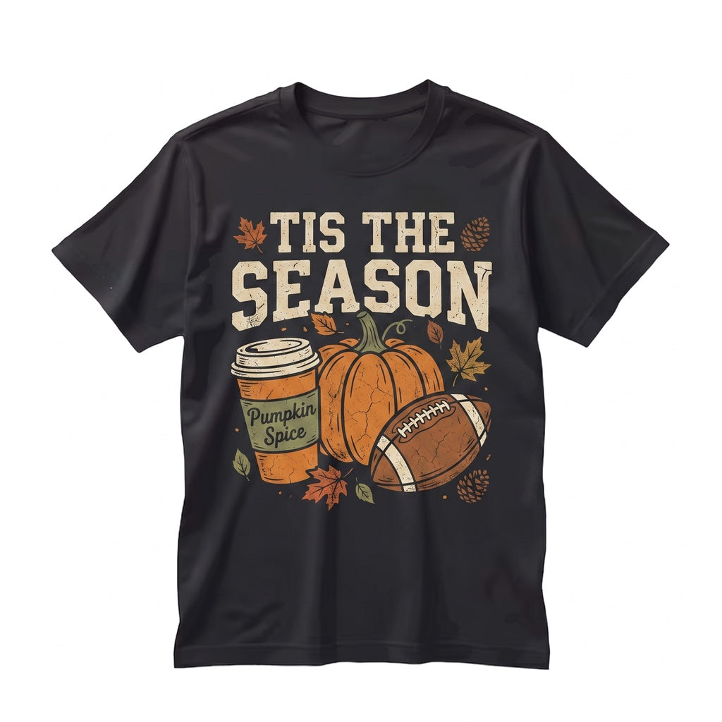Tis The Season Fall Football Sports Pumpkin Patch Autumn Womens Halloween Graphic Coffee Apparel Unisex TShirt