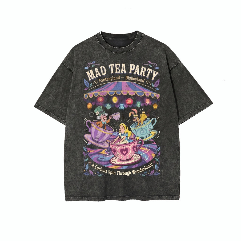 Oversized Alice In Wonderland Mad Hatter Tea Party Vacation Graphic Unisex TShirt