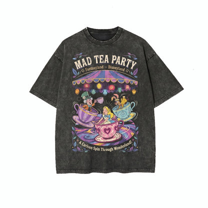 Oversized Alice In Wonderland Mad Hatter Tea Party Vacation Graphic Unisex TShirt