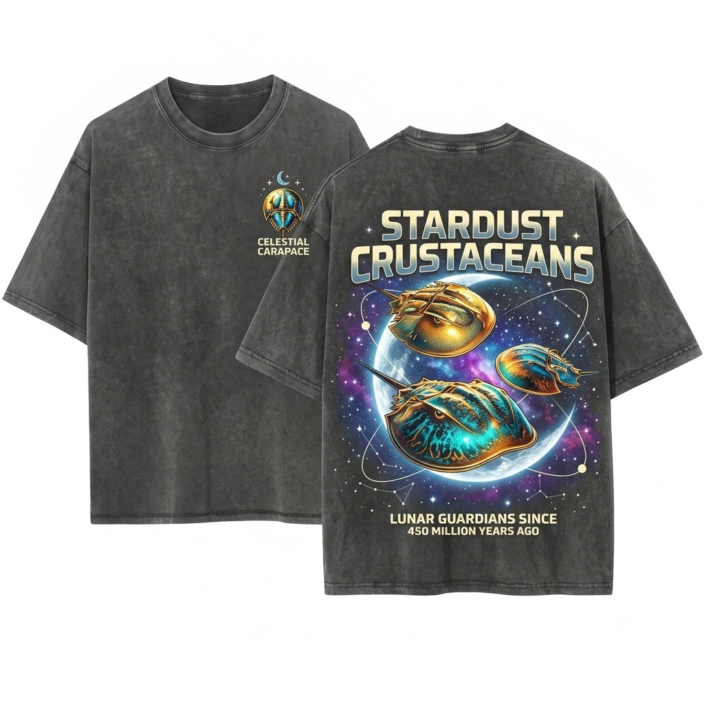 Vintage Three Horseshoe Crab Moon Limulus Cosmic Galaxy Marine Biology Ocean Lover Graphic Gift Unisex Wash T-Shirt