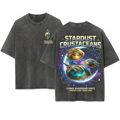 Vintage Three Horseshoe Crab Moon Limulus Cosmic Galaxy Marine Biology Ocean Lover Graphic Gift Unisex Wash T-Shirt