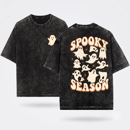 Spooky Season Ghost Collage Fall Halloween Sweater Unisex Wash T-Shirt