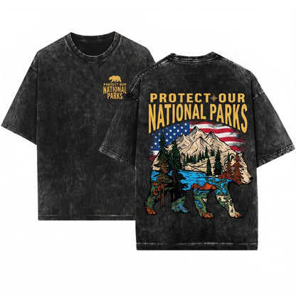 Vintage National Park Bear Graphic Wildlife Conservation Mountain Forest Nature Aesthetic Top Gift Unisex Wash T-Shirt