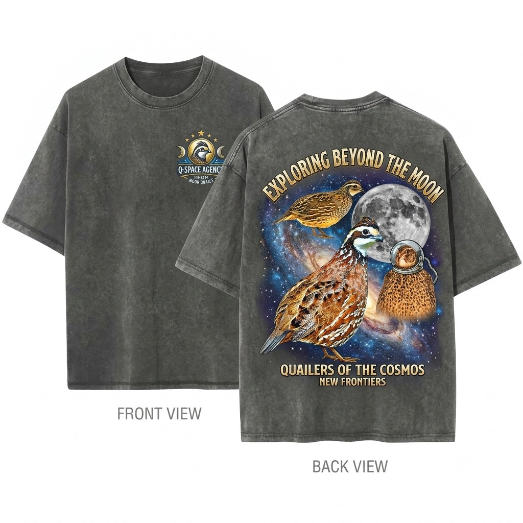 Bobwhite Quail Moon Retro Vintage Game Bird Galaxy Gift Nature Lover Pet Owner Unisex Wash T-Shirt