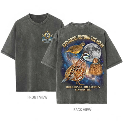 Bobwhite Quail Moon Retro Vintage Game Bird Galaxy Gift Nature Lover Pet Owner Unisex Wash T-Shirt