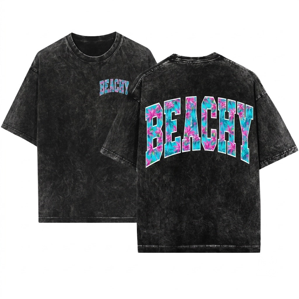 Beachy Lake Neon Summer Graphic Vacation Trendy Unisex Wash T-Shirt