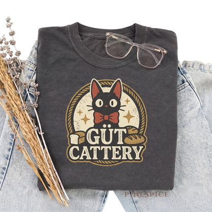 Jiji Black Cat Embroidered Bread Graphic Kawaii Studio Anime Witch Familiar Cozy Cute Aesthetic Cotton Unisex TShirt