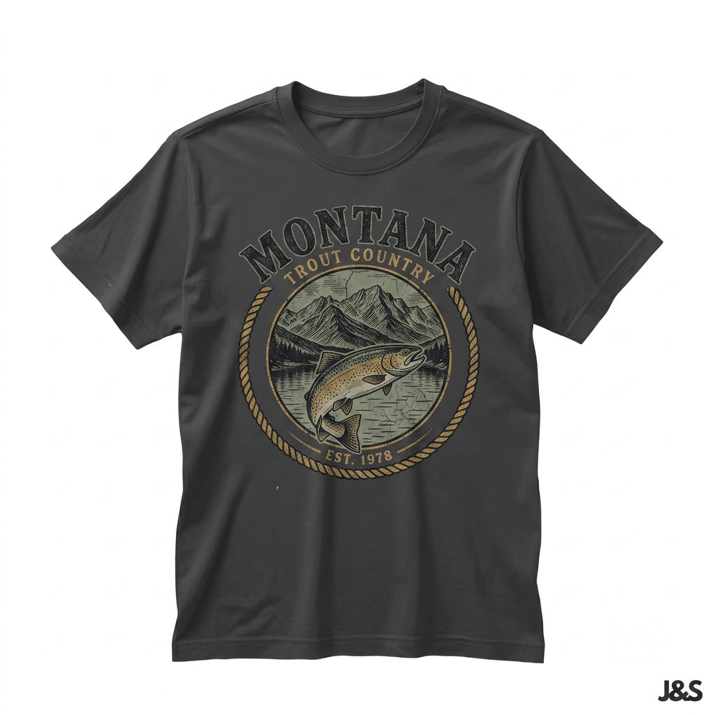 Vintage Montana Trout Country Retro 90s Wild Waters Graphic Fly Fishing Artistic Nature Fisherman Gift Unisex TShirt