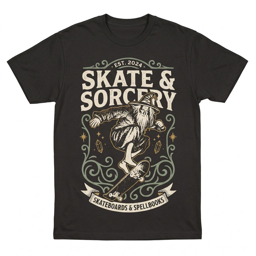 Vintage Fantasy Wizard Skateboarding Graphic Cotton Short Sleeve Apparel Unisex TShirt