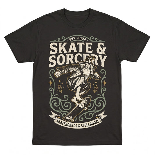 Vintage Fantasy Wizard Skateboarding Graphic Cotton Short Sleeve Apparel Unisex TShirt