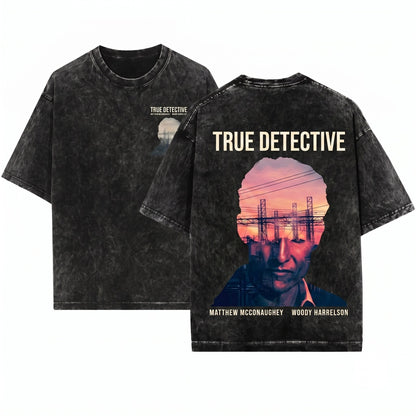 Minimal Retro Detective Season One Crime Drama Mystery Graphic Vintage Apparel Unisex Wash T-Shirt