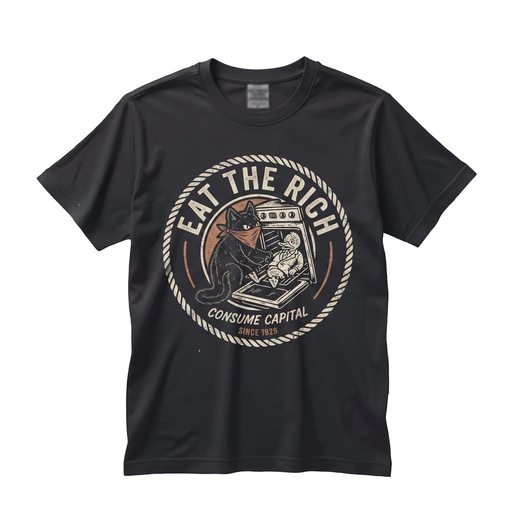 Eat The Rich Cat Duck Goose Anti-Capitalist Socialist Political Graphic Unisex TShirt
