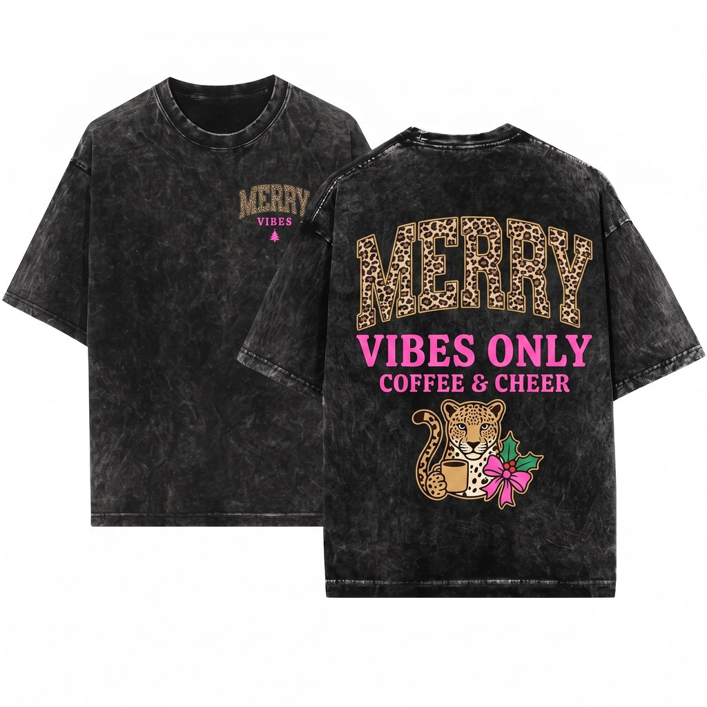 Merry Christmas Tree Leopard Print Holiday Winter Sweater Women Vibes Unisex Wash T-Shirt