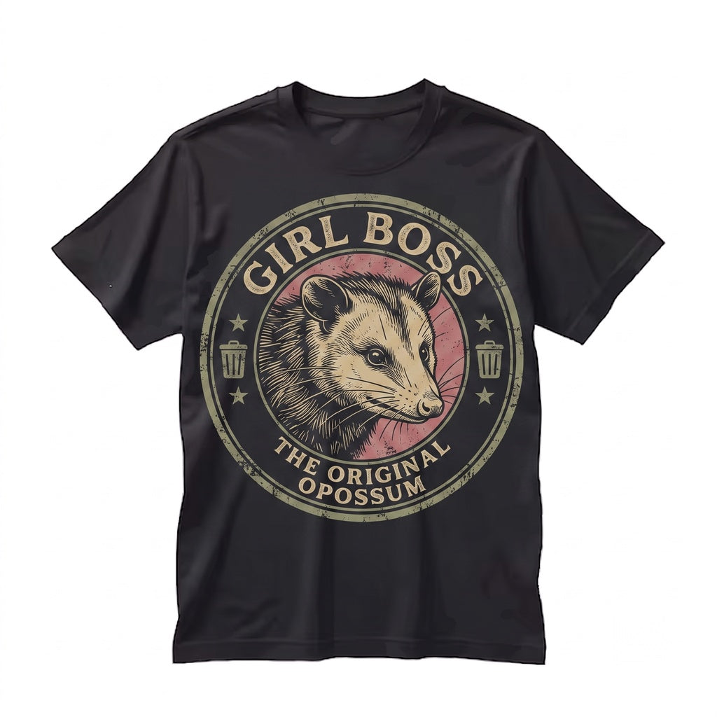 Girl Boss Opossum Funny Sarcastic Animal Graphic Vintage Cotton Apparel Unisex TShirt