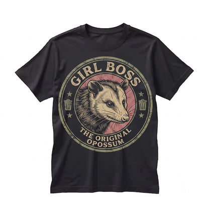 Girl Boss Opossum Funny Sarcastic Animal Graphic Vintage Cotton Apparel Unisex TShirt