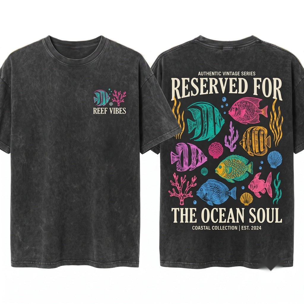 Y2K Tropical Fish Graphic Reef Aquarium Wildlife Retro Coastal Aesthetic Ocean Gift Unisex Wash T-Shirt