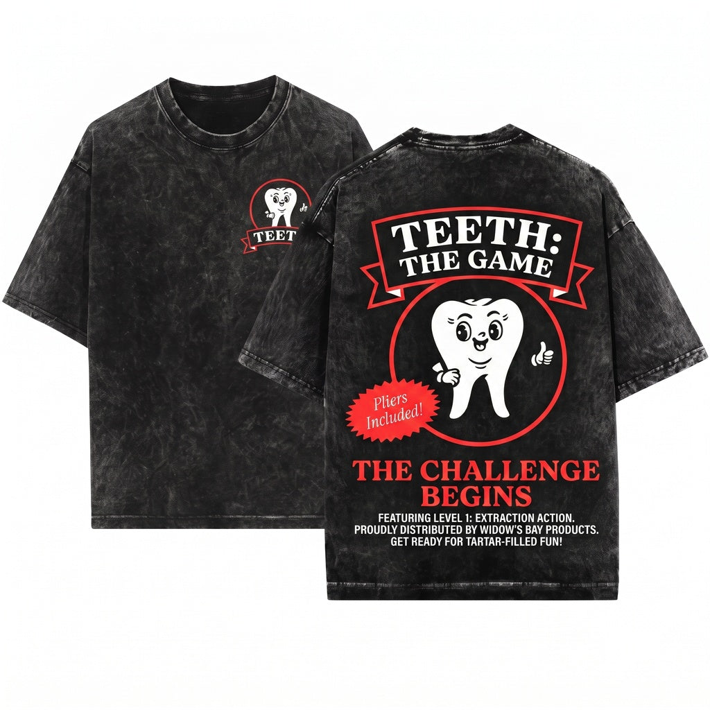 Funny Teeth Widow Board Game Graphic TV Unisex Wash T-Shirt