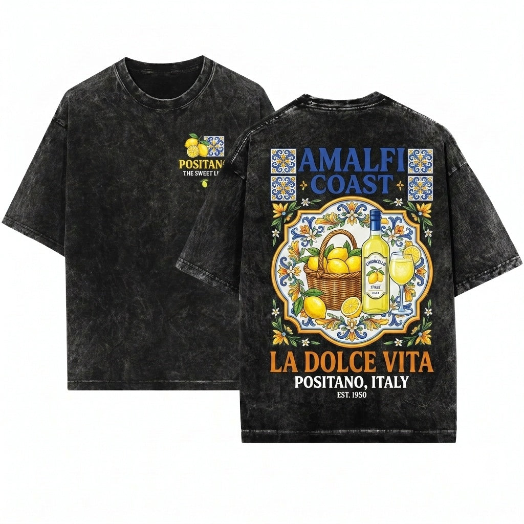 Amalfi Coast La Dolce Vita Positano Italy Graphic Women Unisex Wash T-Shirt