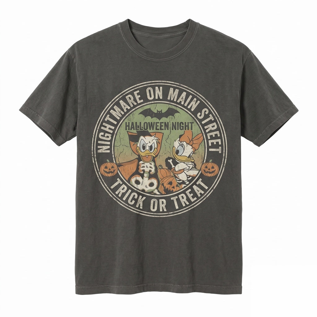 Retro Duck Couple Skeleton Halloween 2026 Spooky Theme Park Fall Trick Or Treat Matching Gift Unisex TShirt