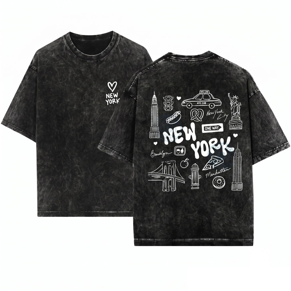 Aesthetic Oversized New York City Travel Vacation Women Unisex Wash T-Shirt