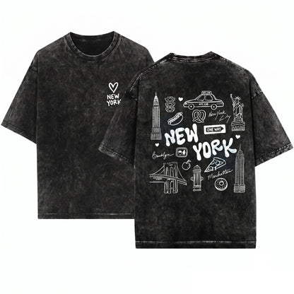 Aesthetic Oversized New York City Travel Vacation Women Unisex Wash T-Shirt