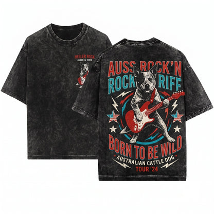 Australian Cattle Dog Rocker Music Lover Gift Blue Heeler Mom Dad Funny Style Unisex Wash T-Shirt