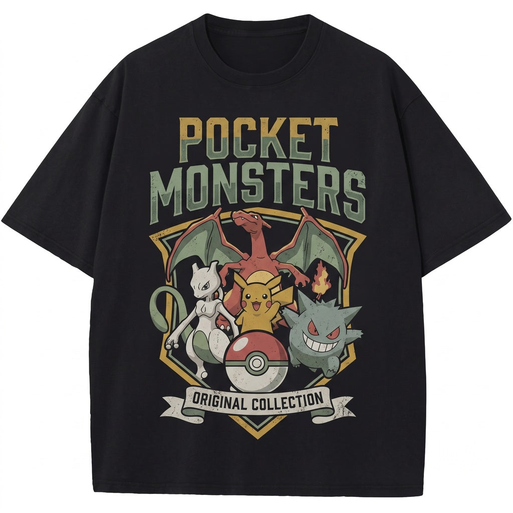 Vintage Washed Oversized Retro Anime Monster Collage Graphic Gamer Fan Gift Unisex TShirt