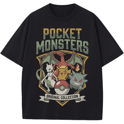 Vintage Washed Oversized Retro Anime Monster Collage Graphic Gamer Fan Gift Unisex TShirt