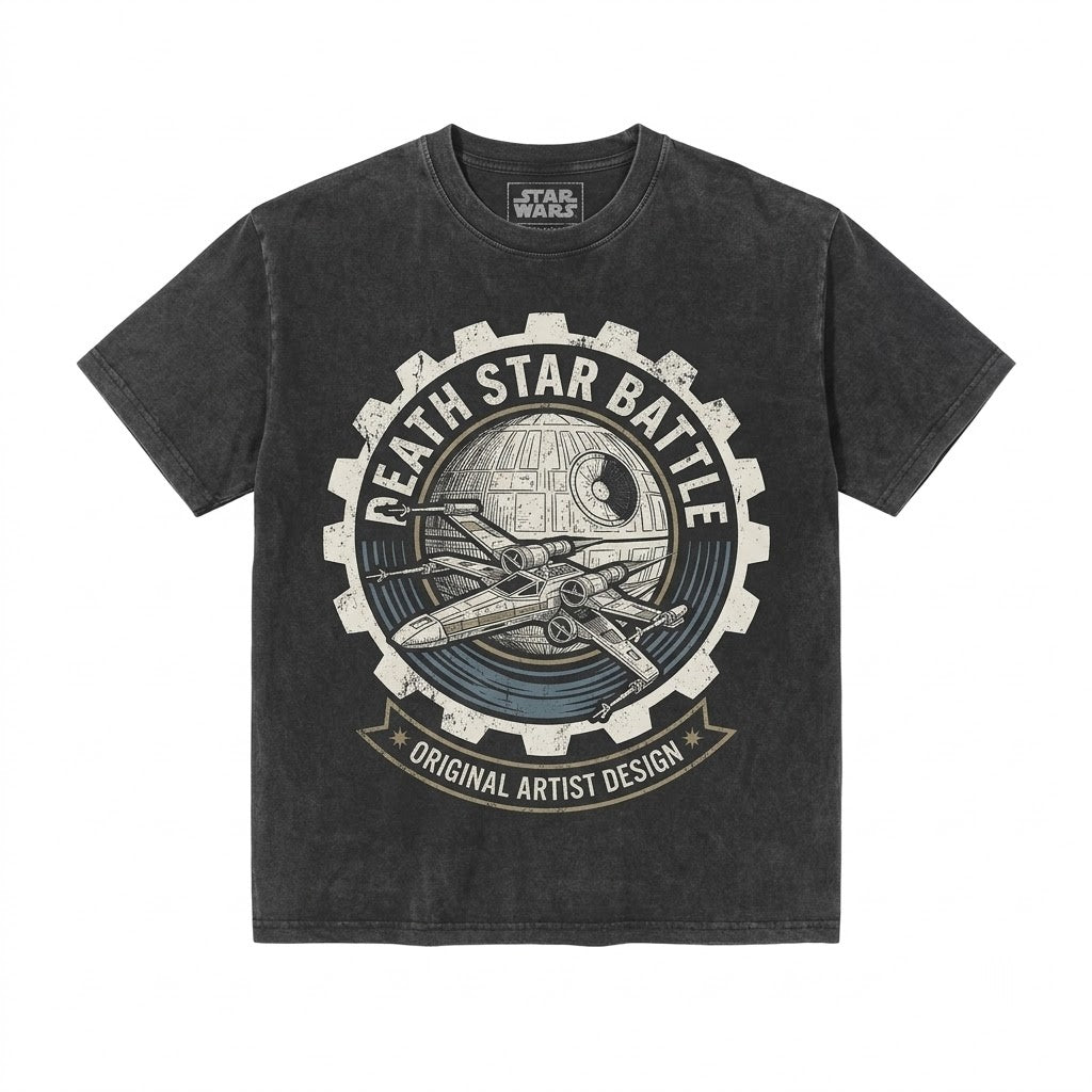 Vintage 1977 Sci-Fi Death Star Graphic Top, Retro Space Battle Theme Park Apparel, Unisex TShirt