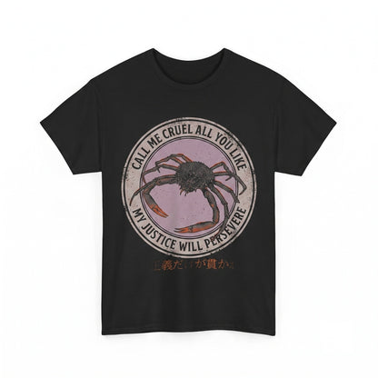 My Justice Will Persevere Funny Crab Graphic Quote Vintage Retro Cotton Apparel Unisex TShirt