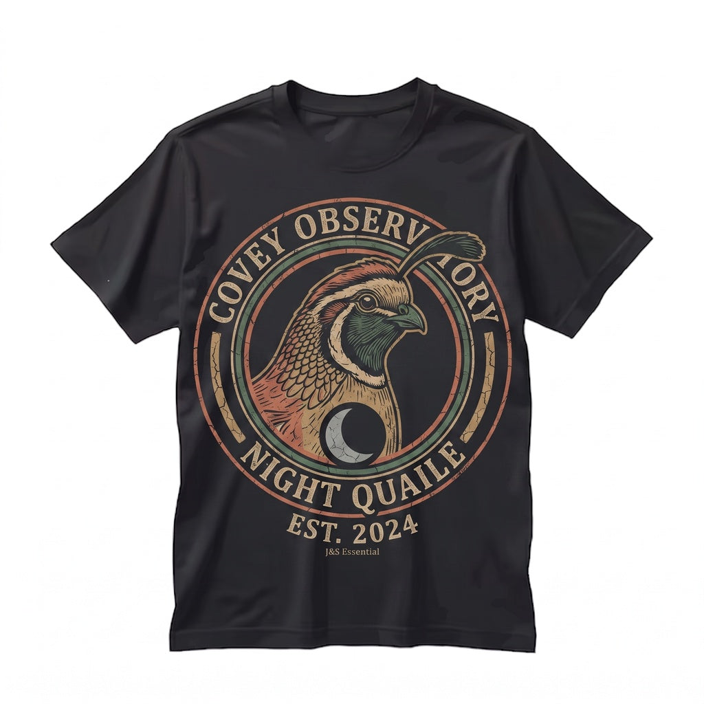 Three Bobwhite Quail Moon Game Bird Vintage Wash Retro Galaxy Graphic Top, Nature Lover Pet Owner Unisex TShirt