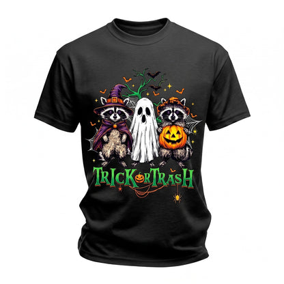 Trick Or Trash Halloween Spooky Raccoon Ghost Cute Panda Funny Animal Unisex TShirt