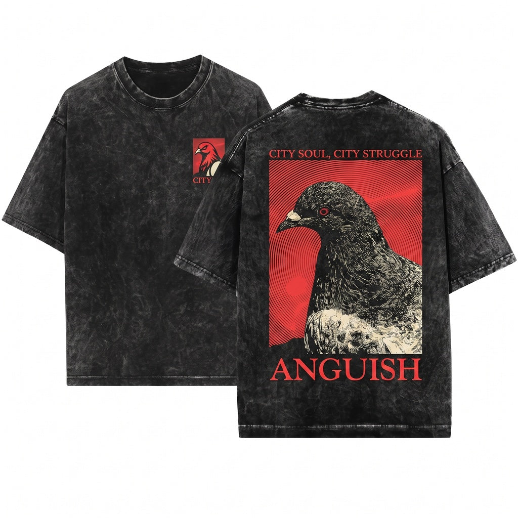 Anguish Pigeon Sad Bird Graphic Vintage Streetwear Casual Apparel Unisex Wash T-Shirt