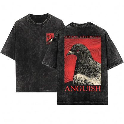 Anguish Pigeon Sad Bird Graphic Vintage Streetwear Casual Apparel Unisex Wash T-Shirt